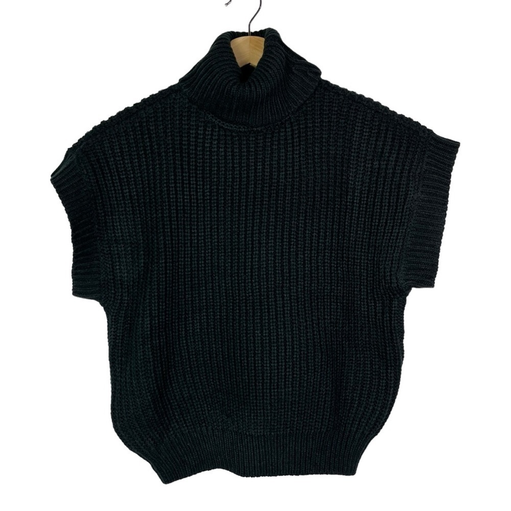 Boutique Marled Hunter Green Short Sleeve Ribbed Knit Turtleneck Sweater XS